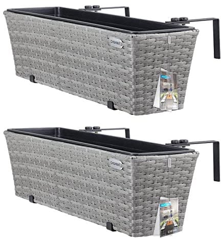 CASARIA 2X Maceteros de Balcón Gris 60x20x19 11L Incl. Soporte Maceta de Plástico Colgante Terraza