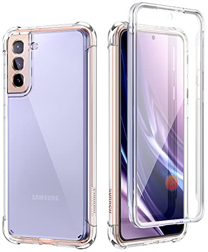 SURITCH für Samsung S21 Hülle Schutzhülle 360° Stoßfest Transparent Front Und Rückenschutz Handyhülle mit Kameraschutz TPU Bumper Eingebautem Displayschutz für Samsung Galaxy S21 5G 6,2 Zoll (Klar)