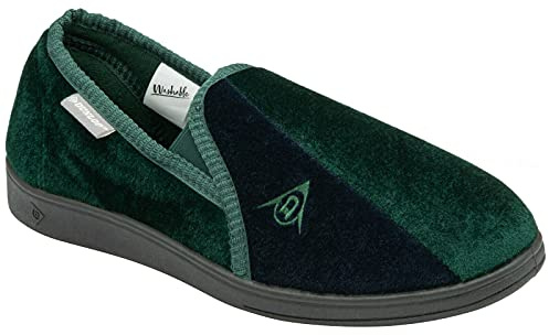 DUNLOP Duncan Mens Velour Twin Gusset Slippers (Green/Navy, UK 10)