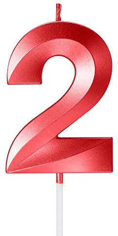 Metallic Red 2 Number Numeral Candles - Birthday Cake Topper