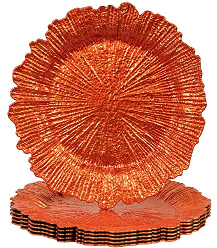 MAONAME Lot de 6 assiettes de présentation oranges en forme de récif pour assiettes de dîner, 33 cm