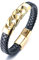 HALUKAKAH Gold Bracelet for Men, Solid 24k Gold Plated Titanium Steel Cuban Link Wild Animal Viking Handmade Leather Bracelet Magnetic Clasp 21.5cm, Free Giftbox