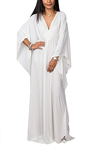 LikeJump Damen Boho Kimono Lang Kaftan Kleid Strandkleider Cardigan Pareo Bikini Cover Ups