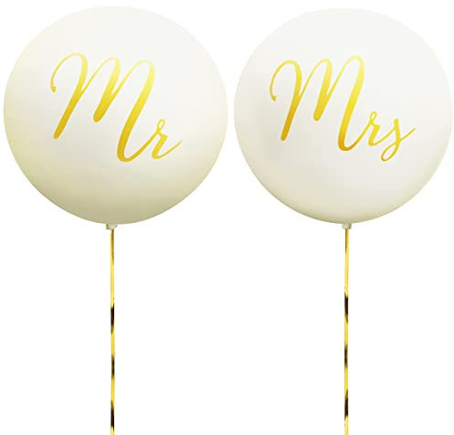 YFGOODS luftballons hochzeit - 2 Stück mit Durchmesser 1 Meter, Helium geeignet - mit mr mrs in gold für eure Hochzeit, Hochzeitstag oder Heiratsantrag