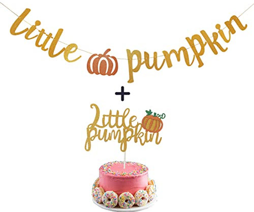 Little Pumpkin Banner Gold Glitter Kürbis Girlande mit kleinen Kürbis Kuchen Topper für Danke Geschenke Herbst Motto Party Baby Shower Kinder Geburtstag Party Halloween Party Dekorationen