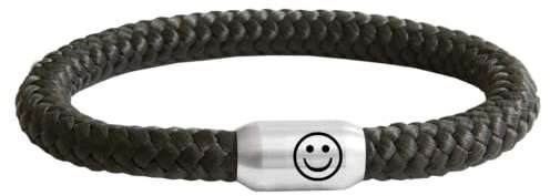 Paris Montana Smiley Segeltau-Armband 8 mm – Emoji-Gravur, Edelstahl-Magnetverschluss