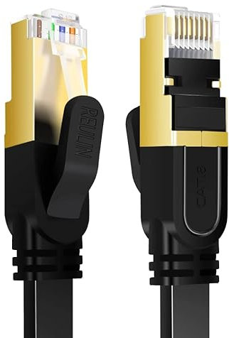 Reulin 1 Ultra Flexible Plat Câble Ethernet Cat 8 RJ45 LAN Câble Réseau 1 M Internet Compatible avec PC Ordinateur Portable Smart TV Routeur Modem PS4/PS5/Boîtier IPTV/CPL 1,0 Mètre