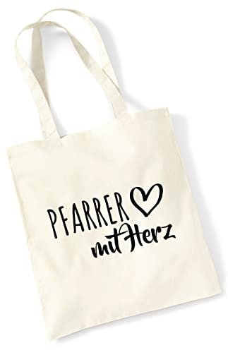 Huuraa Tasche Pfarrer mit Herz Geschenk 10 Liter Natural Baumwolle Pfarrer Accessoire