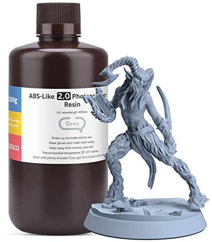 ELEGOO 405nm ABS-Like Resin 2.0, LCD UV Rapid Resin Hohe Präzision, Nicht Spröde, Nicht Giftig für LCD/DLP 3D Drucker Photopolymer Resin 1000g Grau