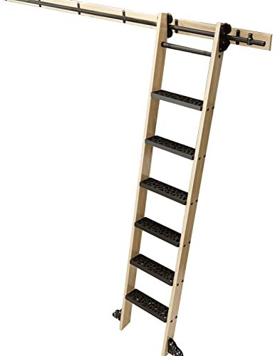 Bibliotheksleiter Hardware Kit Schiebetür Kit Rolling Library Leiter, Schieber Leiter Rail Kit, Heavy Dut Slide Rails |Rolling Leitern für Bücherregal- oder Lagerstreckenrollensysteme mit Bodenrädern