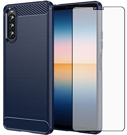 Asuwish Handyhülle für Sony Xperia 10 IV XQ-CC54 Hülle mit Glas Folie Panzerfolie Schutzfolie und Extra Dünn Silikon TPU 10IV 4 5G Slim Handy Hüllen Schutzhülle Phone Case Blau