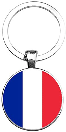 Porte-clés de voiture avec drapeau de la France et de la Finlande - En verre argenté - Pour homme, blanc, L
