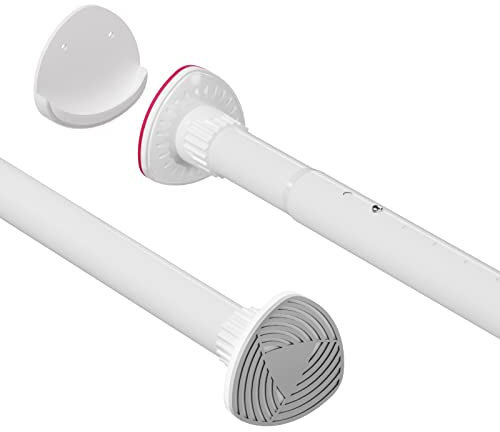 Homease Duschvorhangstange Ohne Bohren, Ausziehbar Gardinenstange Rostfrei Vorhangstange zum Einklemmen Teleskopstange fur Badezimmer Balkon Waschküche Raumtrenner 211-261 cm Weiß