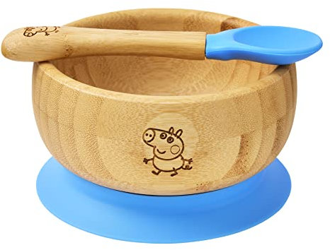 bamboo bamboo Peppa Wutz Baby Schüssel Baby Löffel, Baby-Schalen zum Abstillen, Bambus Baby Teller Kinderteller ab 6 Monaten (George)