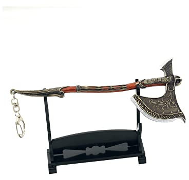 hanaiette 1 x God of War Chaos Klinge Donner Hammer Axt Schwert Waffe Modell Schlüsselanhänger mit Display-Ständer (Standardmodell 4)