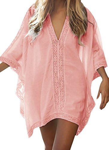 Womens V Neck Beach Dress Cover Up Bikini Beachwear Summer Bathing Suit Swimsuit Wrap for Ladies Oversized Pink