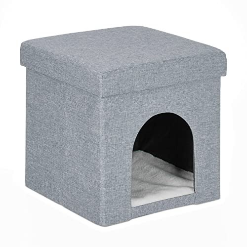 Relaxdays Katzenhöhle, Rückzugsort für Katzen und kleine Hunde, Indoor Tierversteck, HxBxT: 38,5 x 37 x 37 cm, hellgrau