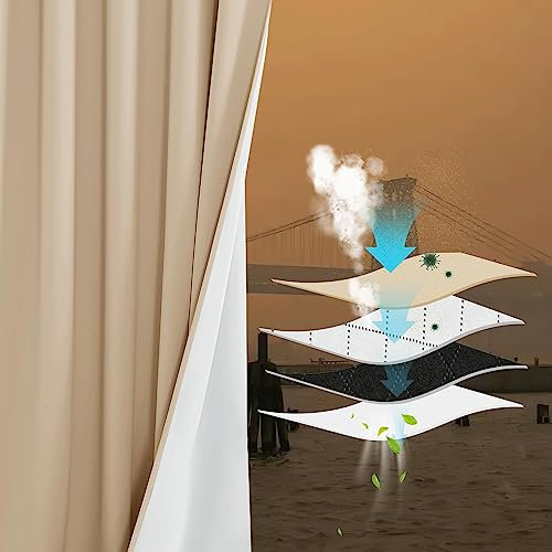 PONY DANCE PM 2.5 Filter Vorhänge mit Schmelzgeblasenem Futter für Staub/Partikelfilter Lärmschutz Vorhang 2er Set H 240 x B 132 cm Vierlagige Verdunkelnde Gardinen Wohnzimmer, Biscotti Beige