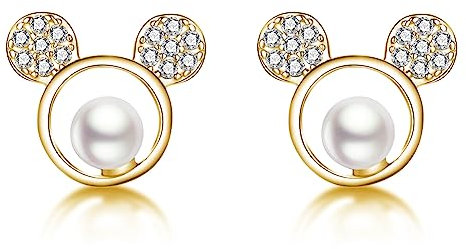 FarryDream 925 Sterling Silber CZ Süße Ohrringe Tiere für Damen - Mäuse Ohrstecker (B-Gold)