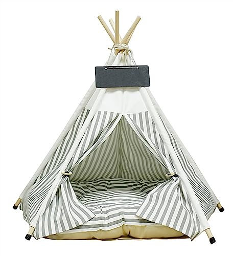 GIBZ Haustierhaus Tipi Zelt für Haustiere Abnehmbares und Waschbares Hunde/Katzen Bett Spielhaus Haustier Nest Zelt mit Kissen Grau L
