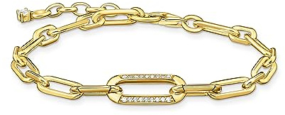 THOMAS SABO Gliederarmband mit steinbesetztem Ankerelement vergoldet 750 Gelbgold Vergoldung, 925 Sterlingsilber