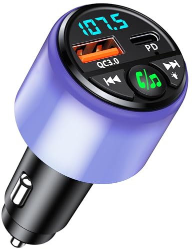 Mohard Trasmettitore FM Bluetooth 5.3 per Auto, PD 30W & QC3.0 18W Ricarica Veloce Vivavoce Bluetooth Auto con Musica Hi-Fi, Luce Commutabile Radio Dispositivo Macchina Accendisigari Adattatore Auto