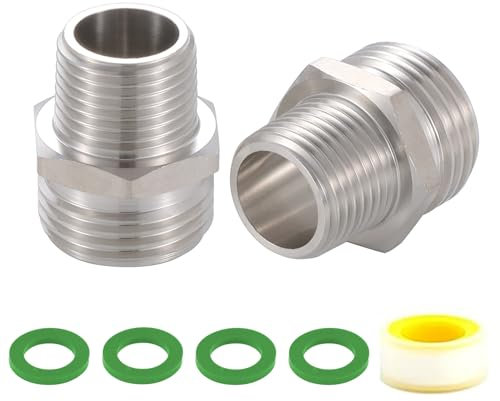 SNUTUYA Lot de 2 adaptateurs de tuyau d'arrosage – 1,9 cm GHT mâle x 1,27 cm NPT mâle en acier inoxydable forgé, raccord per connecteur de tuyau d'arrosage vers raccord de tuyau, lot de 2