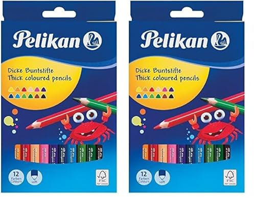 Pelikan Buntstifte 12er dreieckig dick und weich (Packung mit 2)