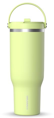 Hydrapeak Nomad Trinkbecher mit Griff und Trinkhalm-Deckel, auslaufsicher, doppelt isoliert, 1,2 l, Edelstahl, Gelb (Citrus)
