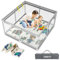 HEMUYT Laufstall Baby 120x120cm, Laufgitter Baby mit Matratze, Baby Laufstall Playpen mit Reißverschlusstür, Laufgitter mit Atmungsaktivem Netz an Vier Seiten, Rutschfeste Basis Laufstall Baby Faltbar