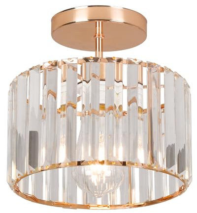 ZYDTRIP Crystal Ceiling Light Fixture Semi Flush Mount Ceiling Lamp Modern Gold Crystal Chandelier for Living Room Hallway Dining Room Kitchen