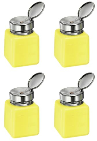 QUARKZMAN 4 Stück 120ML(4oz) Drücken Sie den Alkoholspender Pumpenflüssigkeit Drücken Sie leere Flaschen Nachfüllbarer Behälter für Acetonreiniger Nagellackentferner, Gelb