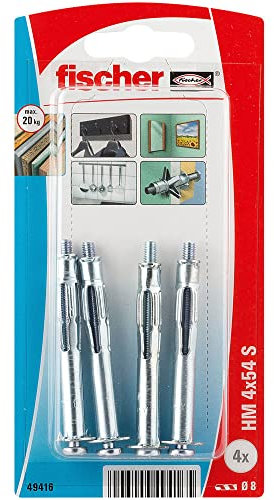Fischer - Chevilles type Molly et Vis - Blister de 4 chevilles métalliques HM pour plaque de plâtre avec vis Ø4 x 54 mm - Fischer