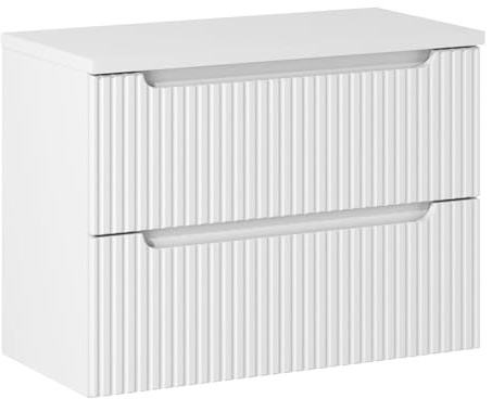 Lomadox Badezimmer Waschtischunterschrank 80cm, weiß mit gerillter Front