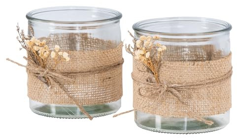 levandeo 2er Set Glas Windlicht H10cm Natur Trockenblume Teelichthalter Kerzenhalter Deko Kerze Kerzenständer