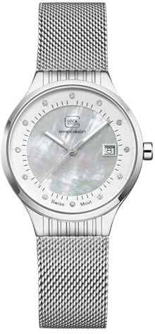 GLOCK Damen Quarz Uhr | 35mm Gehäuse | Armbanduhr mit Silbernem Edelstahlgehäuse | Perlmutt Zifferblatt | Silbernem Mesharmband | 10ATM | GW-28-1-18