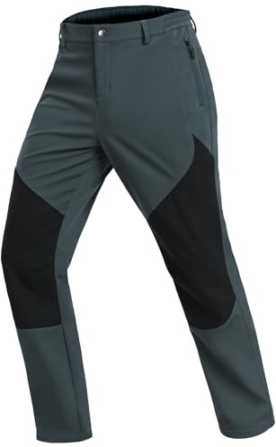 Djtnzdm Outdoorhose Herren Winter Ski Softshellhose Wasserdicht Snowboarhose Gefüttert Fahrradhose Warm Winddichte Thermohose Männer mit Tasche XL Grau