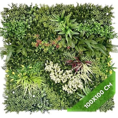 JELLE & JACOB Künstliche Pflanzenwand Indoor & Outdoor, Blumenwand Sommerwiese, 100x100 cm, pflegeleicht & langlebig - für Wohlfühl-Atmosphäre, Kunstpflanzen Wand, Green Wall, Pflanzen Wand