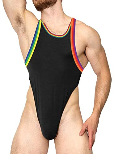 Kouzansy Regenbogen Body Herren Ärmellos Stringbody Unterhemd Tank Top Unterwäsche Wrestling Singlet dünne Trikot Bodysuit Atmungsaktiv Overall Jumpsuits Einteiliger Bikini Jockstrap Bodysuit