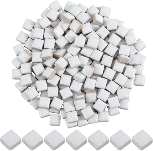 SOFPLATE 1 scatola 200G Pezzi di Mosaico Bianco Piastrelle di Mosaico In Ceramica Quadrate Piccole 1cm Porcellana Opaca Artigianato Cabochon Smaltati Macchiati Progetto di Mosaico per Mosaico Fatto A