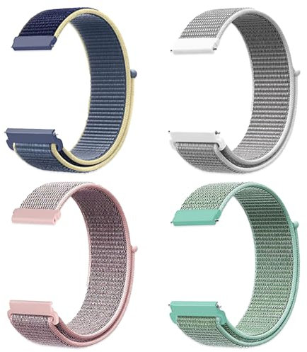 JSTHHTT 4 Piezas 22mm/20mm Pulseras Elásticas Ajustables de Nylon Deportivo de Repuesto (20mm Azul Hielo, Color Arena Rosa, Verde, Color Concha)
