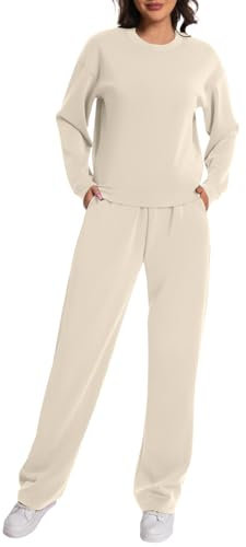 Rolcoassuns Ensemble de Salon en Modal pour Femme 2 pièces Tenues d'automne Sweat-Shirt surdimensionné Pantalon à Jambe Large avec Poches