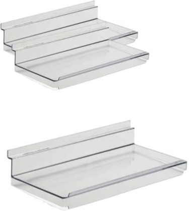 Acrylic Slatwall Shelves | Acrylic Shelf with Lip | 4 x 10 Hanging Slatwall Accessories Retail Wall Panel Accessories | Clear, Black & White Display Shelf Options (10, Transparent with Lip)
