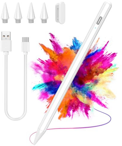 AMZBOSS Penna iPad per Apple iPad 2018-2025, Penna Touch per Tablet ipad Pencil con Rigetto del Palmo, Stylus Pen per iPad 11(A16)/10/9/8/7/6, Pro 12.9/11/13“, Air 5/4/3/M2/M3, Mini 7/6/5
