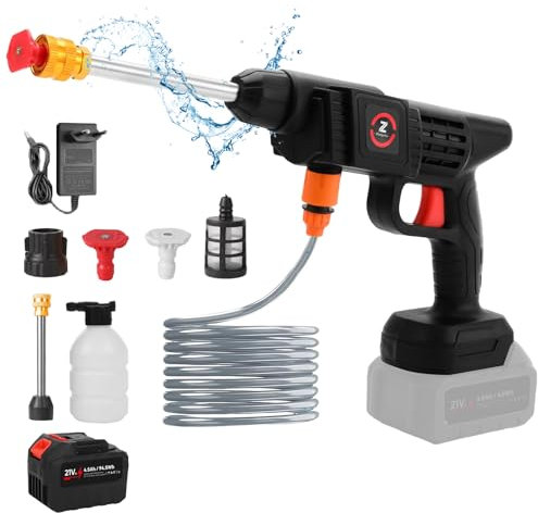 Limpiador de alta presión con batería, máx. 70 bar, limpiador de alta presión portátil con batería, pulverizador de espuma, manguera de 5 m, boquilla multifuncional, herramienta de limpieza de coche