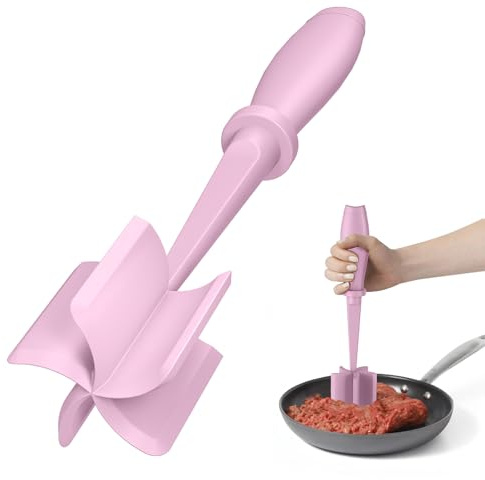 PGYARD Meat Chopper Hamburger Grinder, Kitchen Smasher for Ground Beef | Heat Resistant, 5 Blade, Burger Grinder Nylon Potato Mix Tool, Meat & Poultry Tenderizers, Dishwasher Safe, Pink