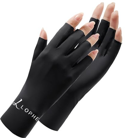 LOPHE Guantes Protección Solar, 1 Par Guantes sin Dedos, Transpirables, Guantes Manicura Protección UV, Medio Dedo, Material de Seda de Hielo, Adecuado para Ciclismo, Equitación (Negro)