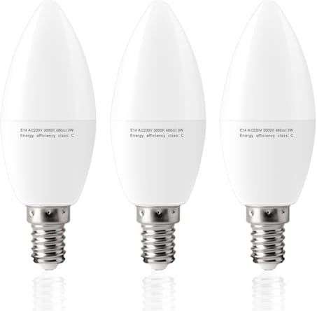 MDee E14 Candle Bulb LED, C37 Small Screw Candle Light Bulb, 480LM 3W(Equivalent to 24-48W Halogen), E14 LED Light Bulb Warm White 3000K, Non-Dimmable, Energy Saving Bulbs for Lamps, 3 Pack