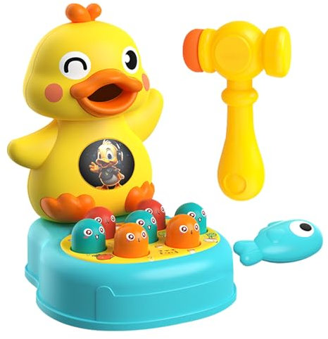 Mimoqk Pounding Toy, Educational Toy, Cartoon Duck Whack Game Fine Motor Skill Trainer, Fun Interactive Hammer with Lights and Sound for Boys Girls, 5.91x7.09x8.27 Inches
