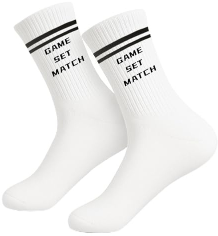Scinzene Tennissocken mit Motiv - Premium Baumwollsocken mit Game Set Match Stickerei als Tennis Geschenk für Herren und Damen, Atmungsaktive Sport Socken für Männer und Frauen, Größe 35-42